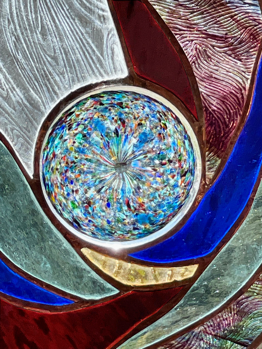 Large stained glass panel- Rondel Prairie Swirl – Julia Brandis