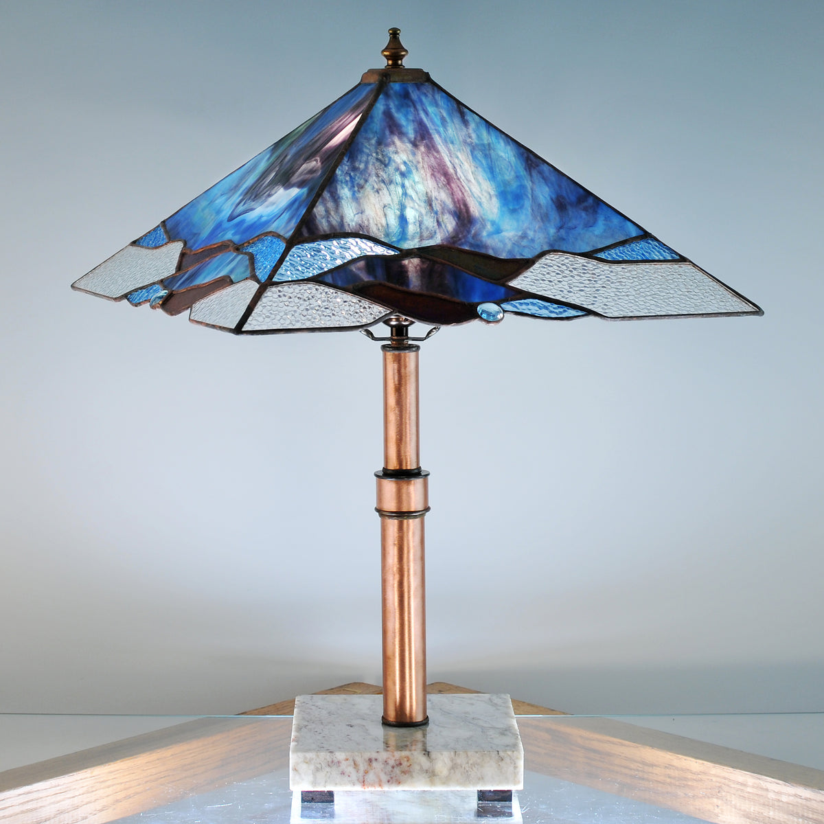 Large stained glass lamp- Blue Purple Organic – Julia Brandis