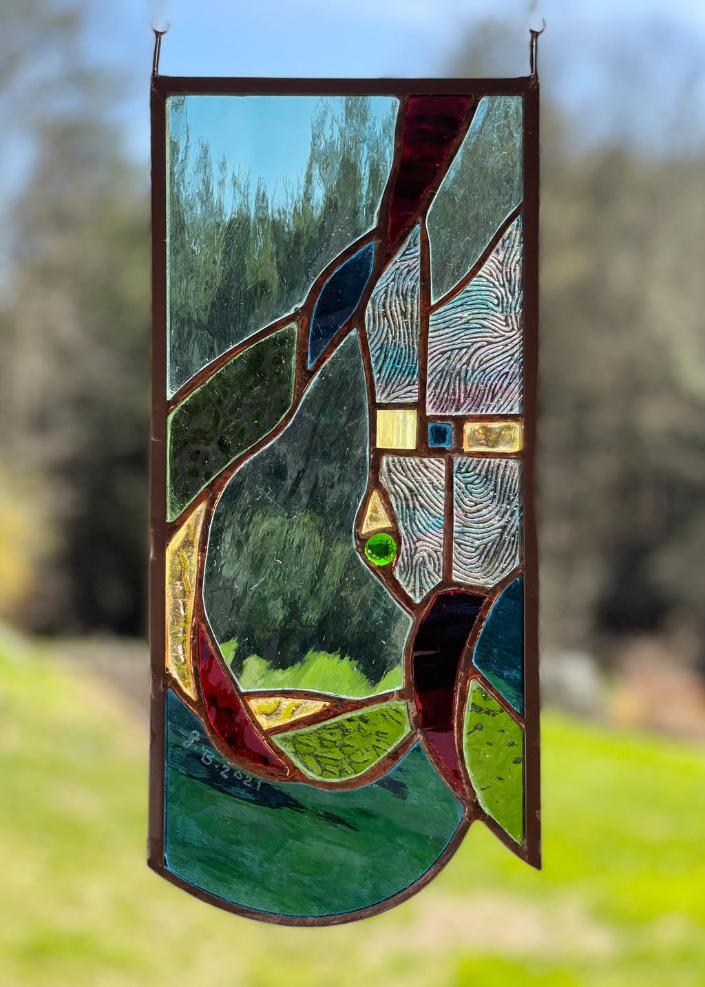 Small organic panel made by Vermont artist Julia Brandis. Organic abstract.