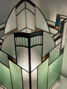Top view of Celadon architectural, Mission / Prairie style lantern handmade by Julia Brandis.