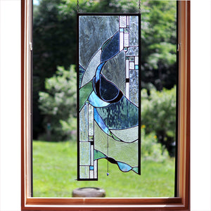 Large stained glass panel with nature inspired organic lines. Organic abstract